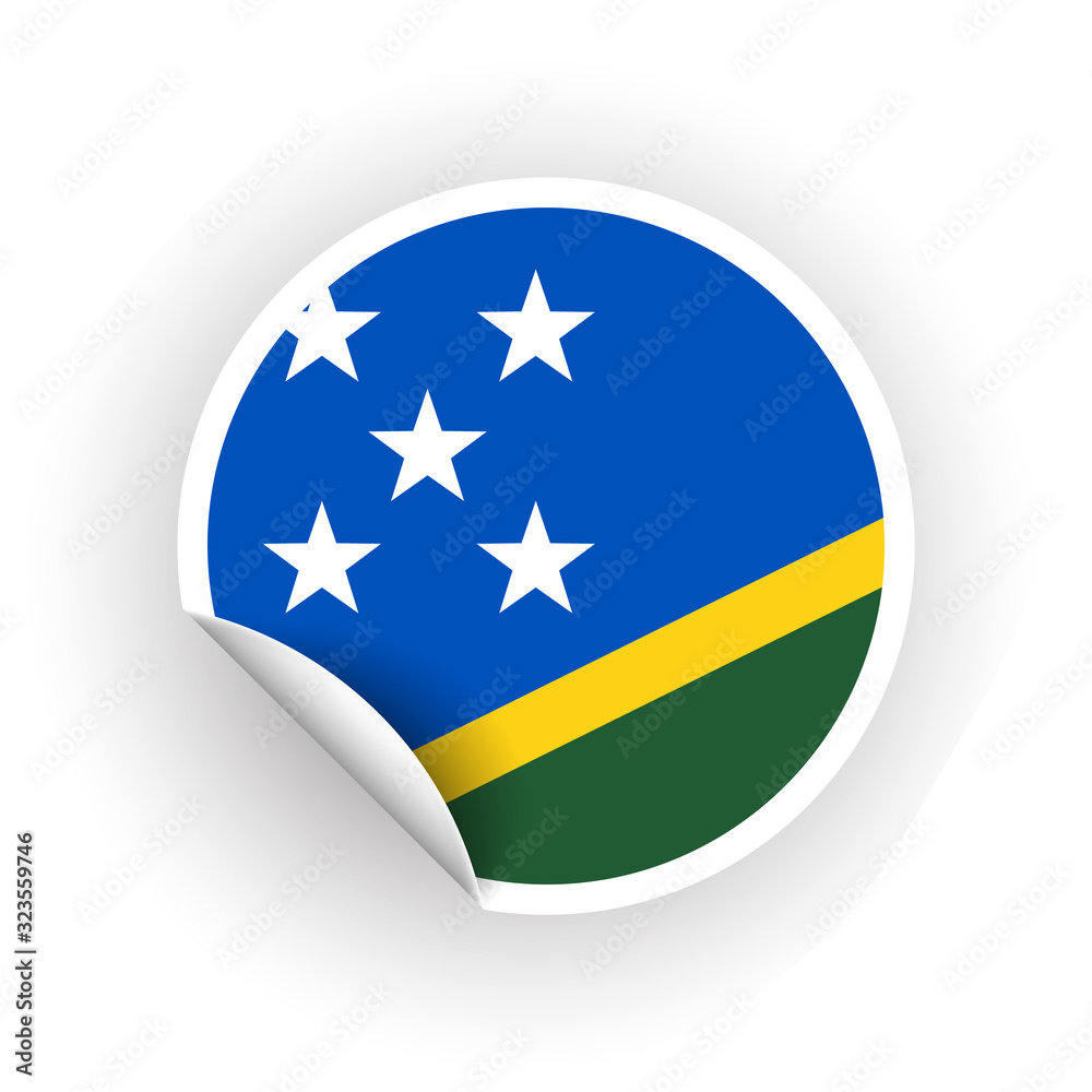 Sticker of Solomon Islands flag with peel off corner isolated on white background. Paper banner or circle curl label sticker with flip edge. Vector color post note for advertising design. Sticker of Solomon Islands flag with peel off corner isolated on white background. Paper banner or circle curl label sticker with flip edge. Vector color post note for advertising design.