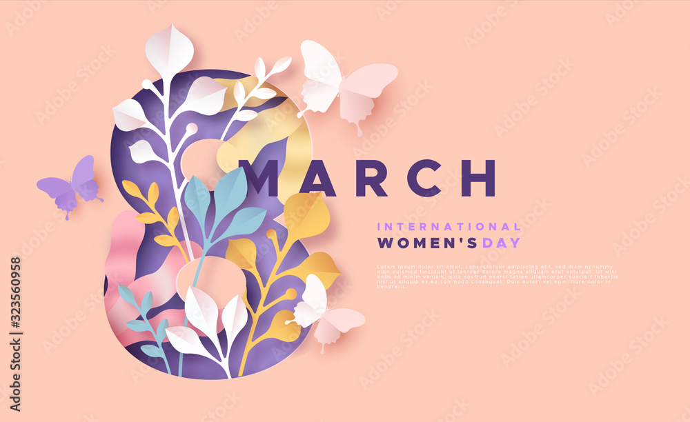 Fototapeta Women's day 8 march pink papercut spring card