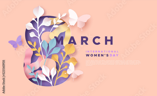 Women's day 8 march pink papercut spring card
