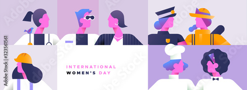 International women day banner diverse worker set