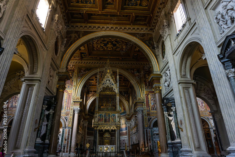 Gorgeous Decorated Roman Catholic Church Scene in Rome Italy