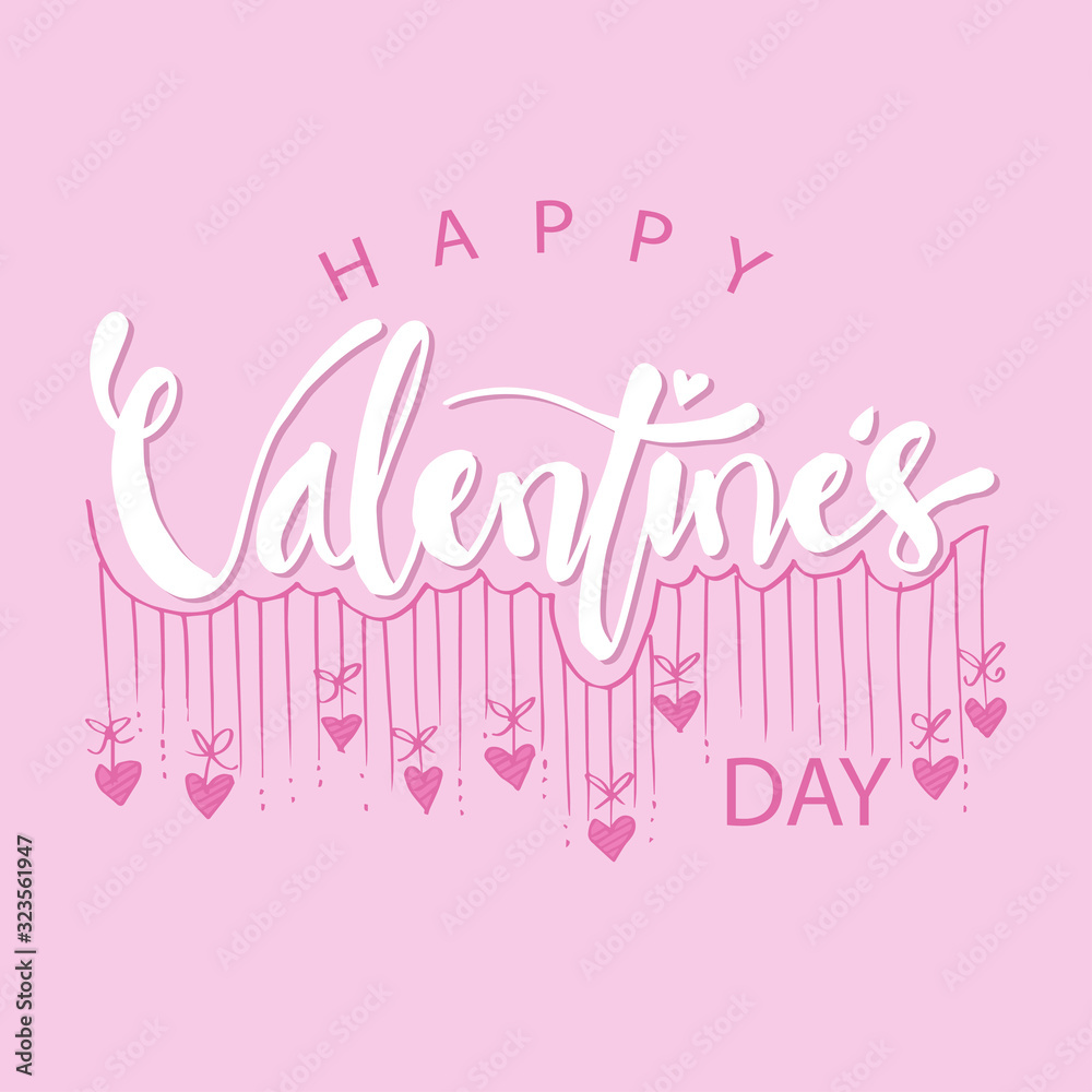 Valentines day lettering on pink background.