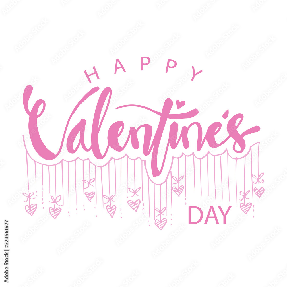 Valentines day lettering on white background.