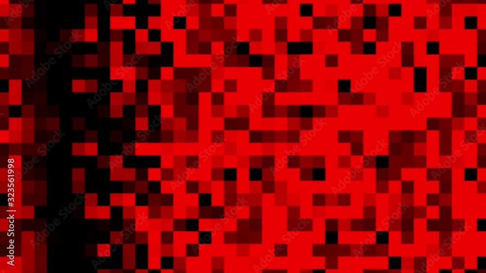 Abstract red pixel mosaic particles moving on black background