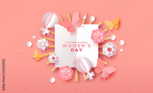 Women's day pin papercut flower decoration card