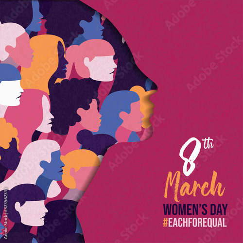 Women's Day 8 march card of diverse women team