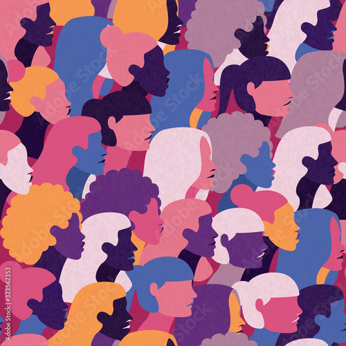 Diverse woman seamless pattern background