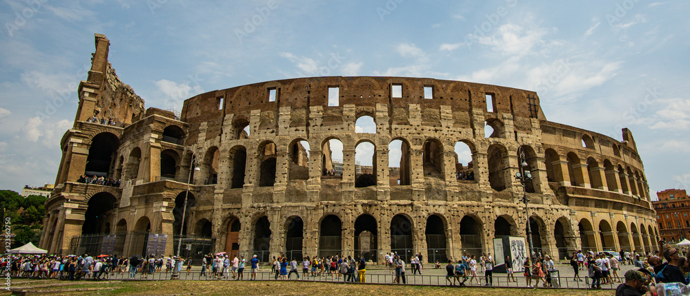 The spectacular Colosseum on a sunny day in Rome Italy