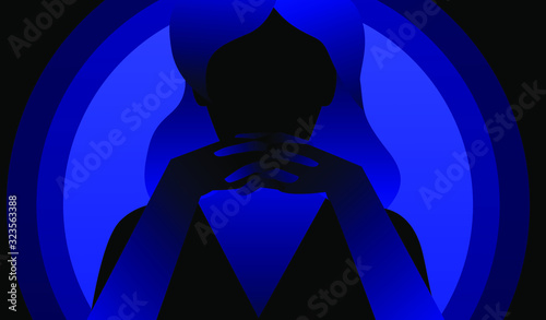 Silhouette of woman without face, her fingers are crossed. Concept minimal vector ilustration of manipulative psychopathic and sociopathic personality, "dark horse" persona.