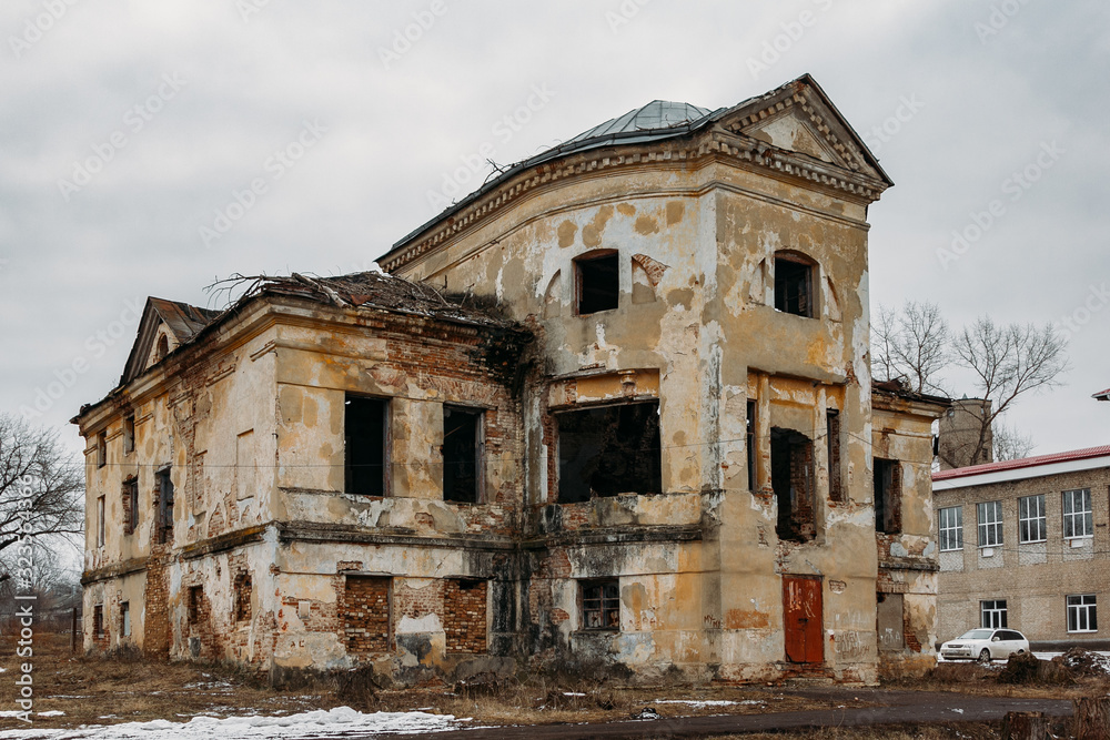 Old ruined abandoned mansion. Gorozhanka, former Venevitinov manor, Voronezh Region