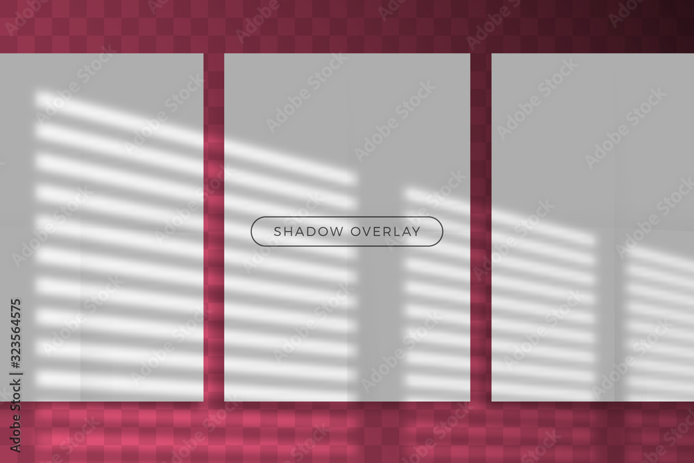 Overlay shadow of natural lighting branding mockup in realism style with transparent shadow light effect overlay. Presentation your design card, poster, stories Photo realistic vector illustration