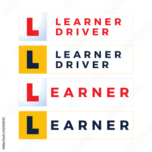 Letter L learner driver plate icon. cartoon flat style trend modern driving school logotype graphic art design element. concept of badge for vehicle control education or exam or learning for chauffeur