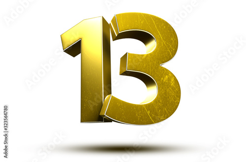 Canvas Print 3D illustration Golden number 13 isolated on a white background