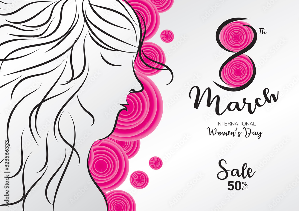 8 march. Women's day vector template can be cuse poster, flyer, sale banner, Postcard, greeting card, brochures. hand drawn women vector. number 8 in pink flower concept.