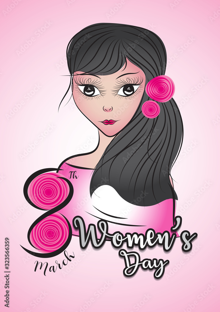 Women's day vector template can be cuse poster, flyer, banner, Postcard, greeting card, brochures. 8 march. hand drawn women cartoon vector. number 8 in pink flower concept. Women's day vector template can be cuse poster, flyer, banner, Postcard, greeting card, brochures. 8 march. hand drawn women cartoon vector. number 8 in pink flower concept.
