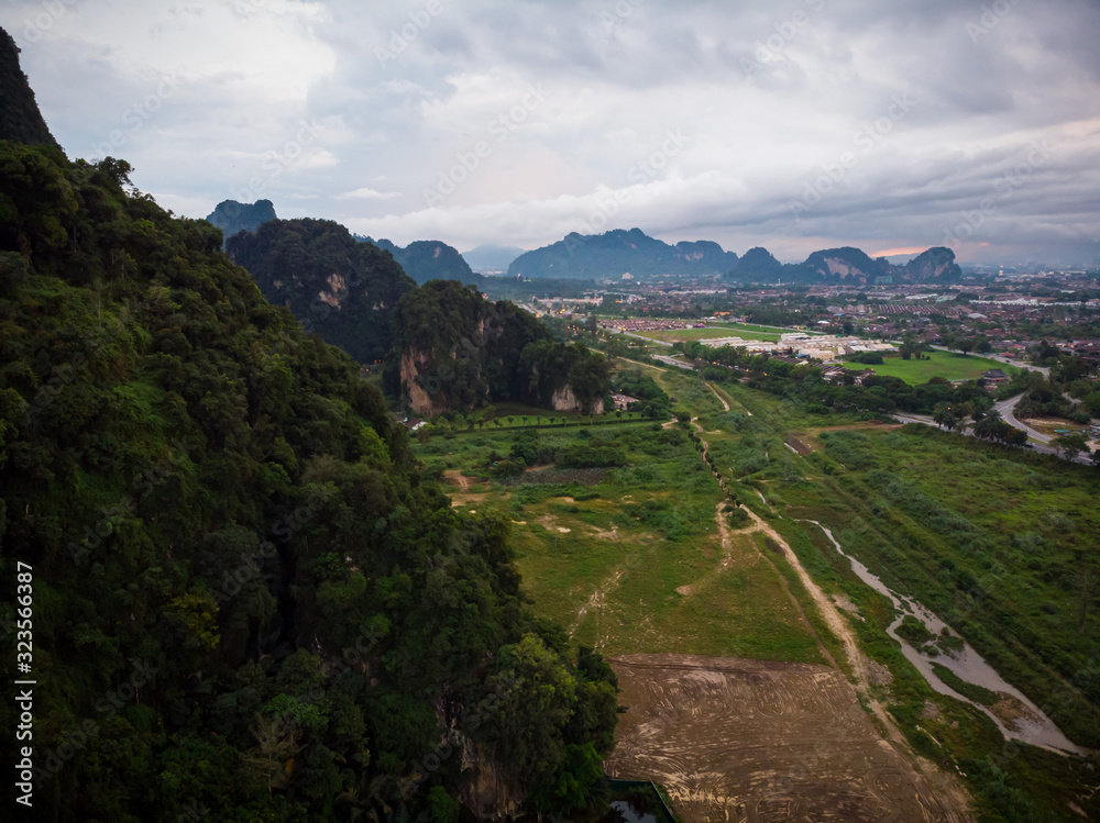 Aerial view of mountains and forest in Tambun, Perak