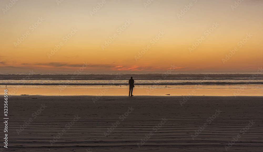 Silhouette of a person against a sunset in Pismo Beach, California