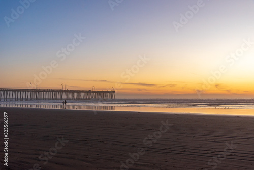 Scenic view of the famous Pismo Beach in California at sunset.