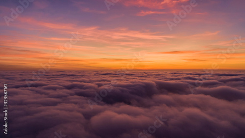 Fényképezés orange sky and gray cloud sky dramatic Panorama mountain and dramatic sky sunris