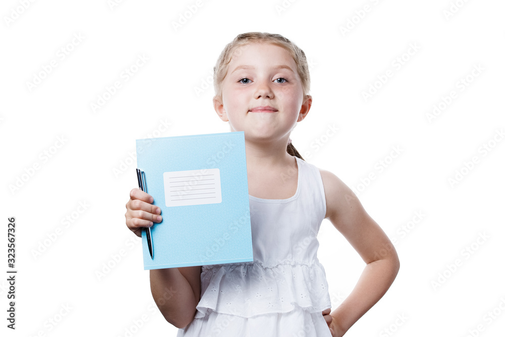 schoolgirl holding notebook in hands schoolgirl holding notebook in hands