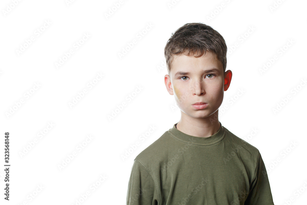 sad boy on white isolated background, sad child sad boy on white isolated background, sad child