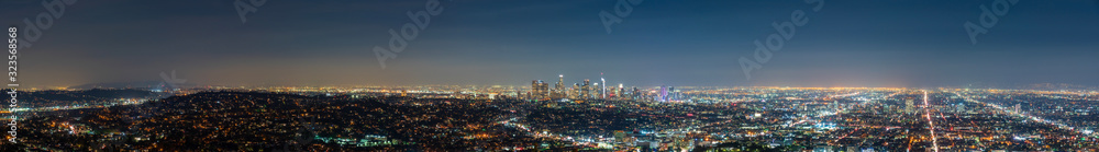 Scenic view of Los Angeles downtown at night from the Griffith Observatory