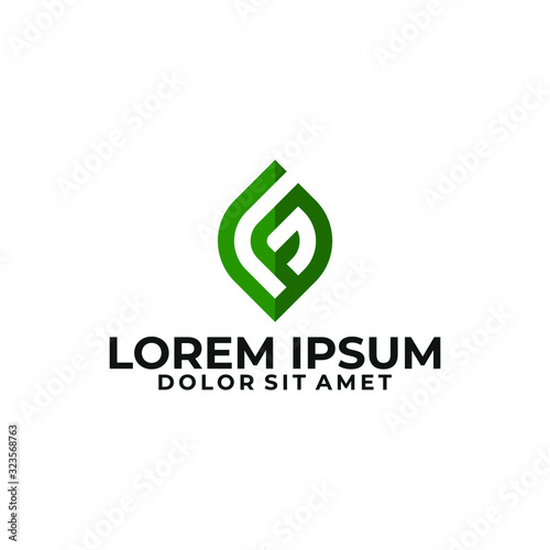 Initial letter F G or G F logo template with leaf line art symbol on flat design monogram illustration