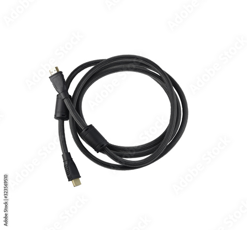 Black Cable of HDMI port isolated on white background.