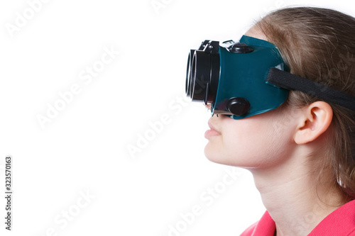 girl in virtual reality glasses playing
