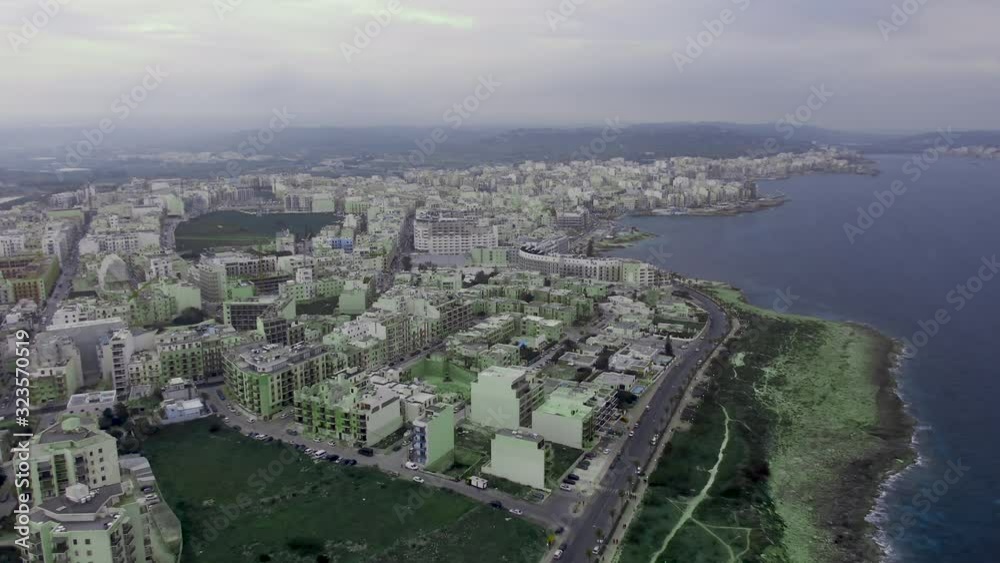 Flies along the coast of the island of Malta, above the sleeping area, aerial video Flies along the coast of the island of Malta, above the sleeping area, aerial video