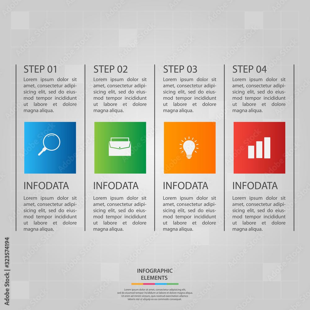 Infographic elements. Business concept timeline. Modern infograph template with four steps. Can use for workflow layout, diagram, banner, webdesign, presentation. Vector illustration.