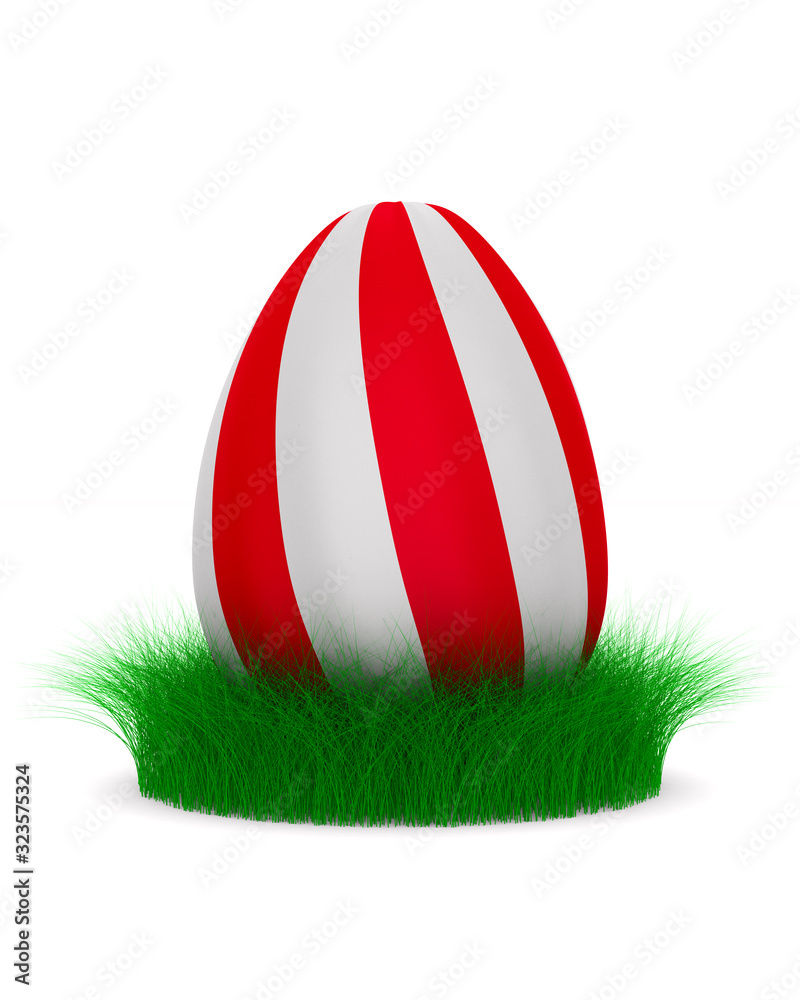 striped egg with grass on white background. Isolated 3d illustration striped egg with grass on white background. Isolated 3d illustration