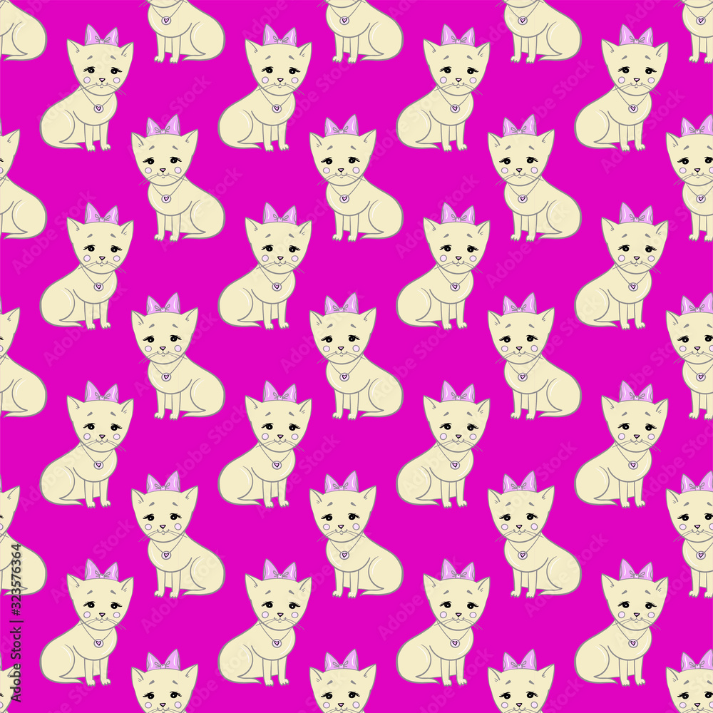 Seamless pattern with cute cats. Vector baby background.