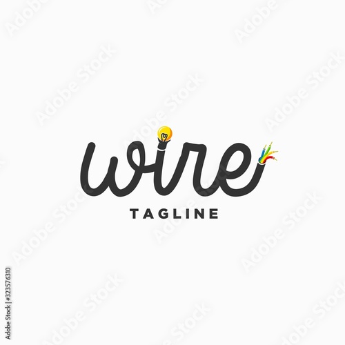 electric wire logo design inspiration . simple wire logotype design template . cable lightbulb colorful logo design