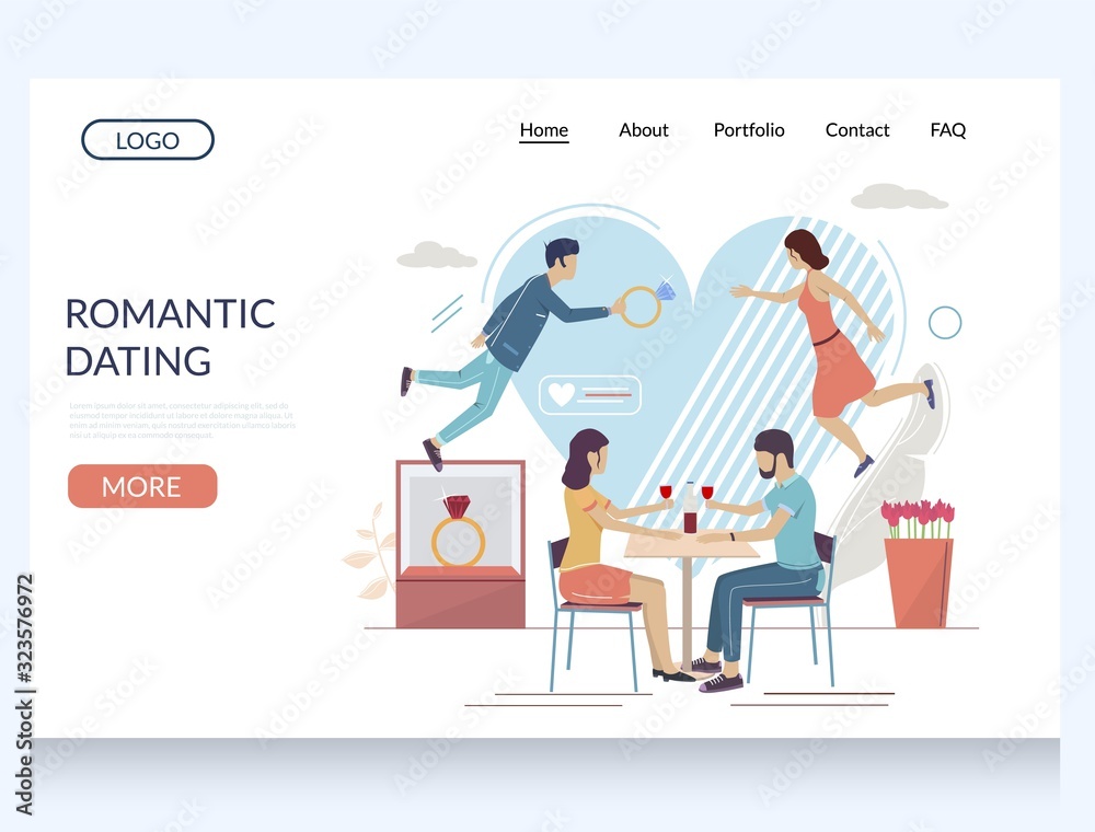 Romantic dating vector website landing page design template