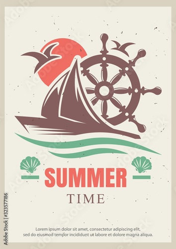 Summer time vector retro poster design template