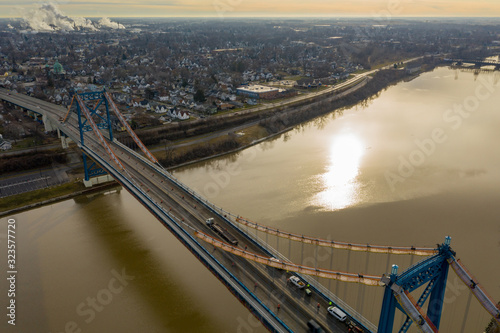 Construction on the Anthony Wayne Bridge 2020 aerial inspection photo Toledo OH USA photo