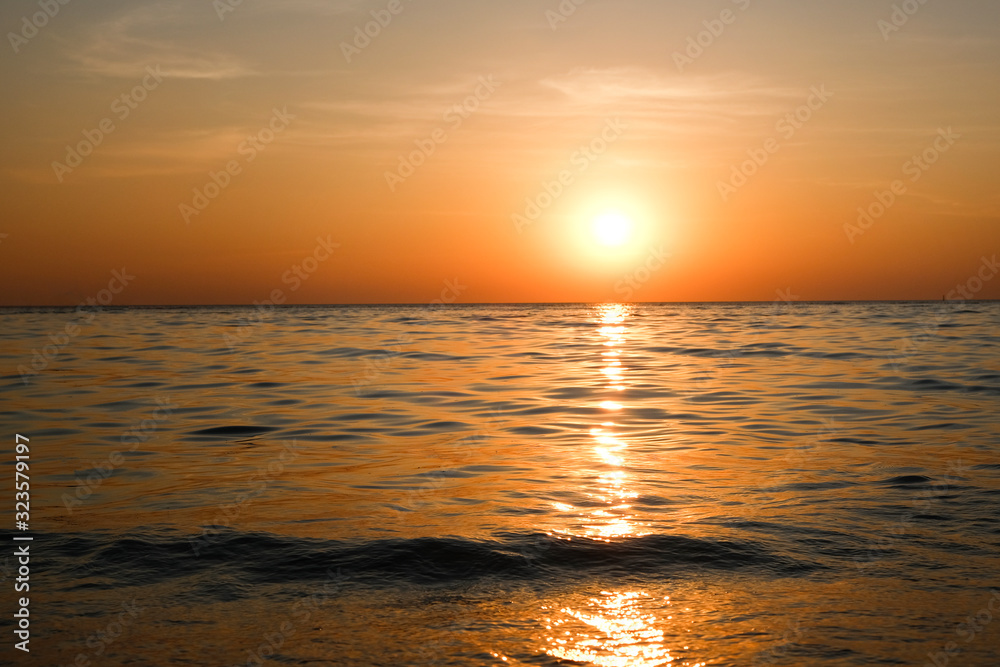 Wide angle  ocean waves, evening time, sunset of the island. Nature concept And tourism