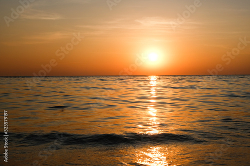 Wide angle  ocean waves  evening time  sunset of the island. Nature concept And tourism
