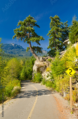 Mountain road in Fall in British Columbia, Canada. Vancouver. Whistler.