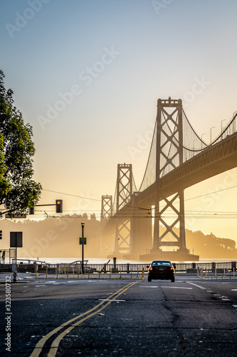 Bay bridge in San Francisco California USA during the day and night