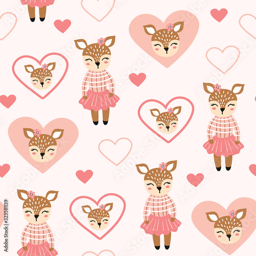 Seamless pattern with cute chipmunk with hearts. Valentine's day