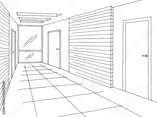 Corridor graphic black white interior sketch illustration vector