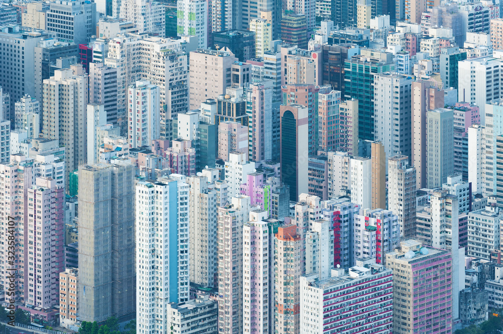 Aerial view of downtown of Hong Kong City