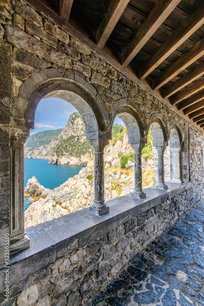 Ligurian coast. View from the old fortress in Portovenere town, Italy