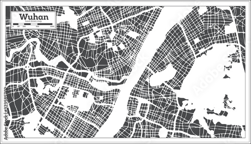 Wuhan China City Map in Retro Style. Outline Map.