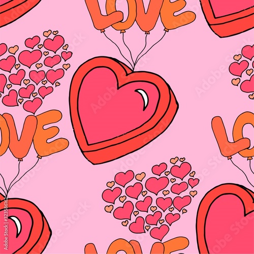 Valentine's day seamless pattern with coffee cup and hearts. Beautiful greeting card with valentines day seamless pattern. Red heart valentine love logo vector. Holiday background.Vector illustration