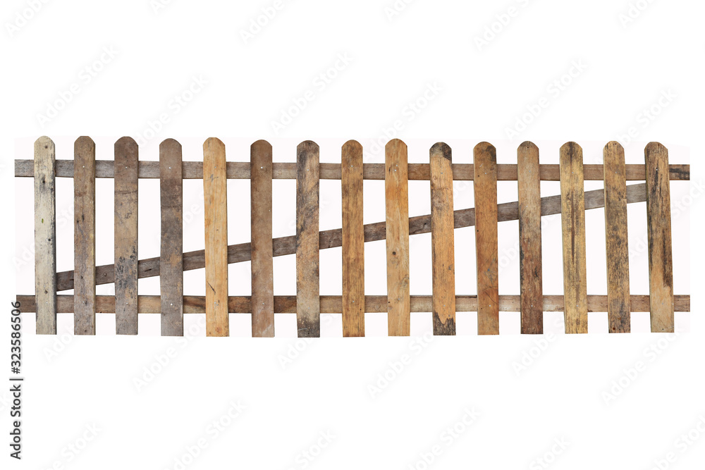 set of wooden fence isolated on white background