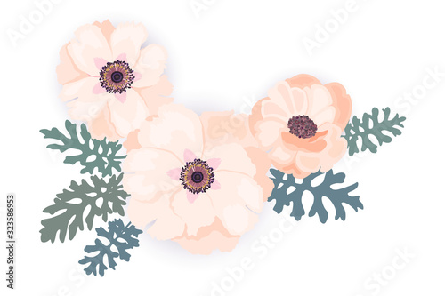 Peony floral bouquet vintage design.