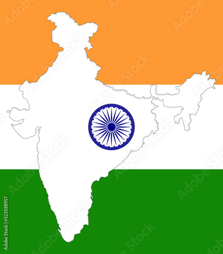 India country map and flag silhouette template